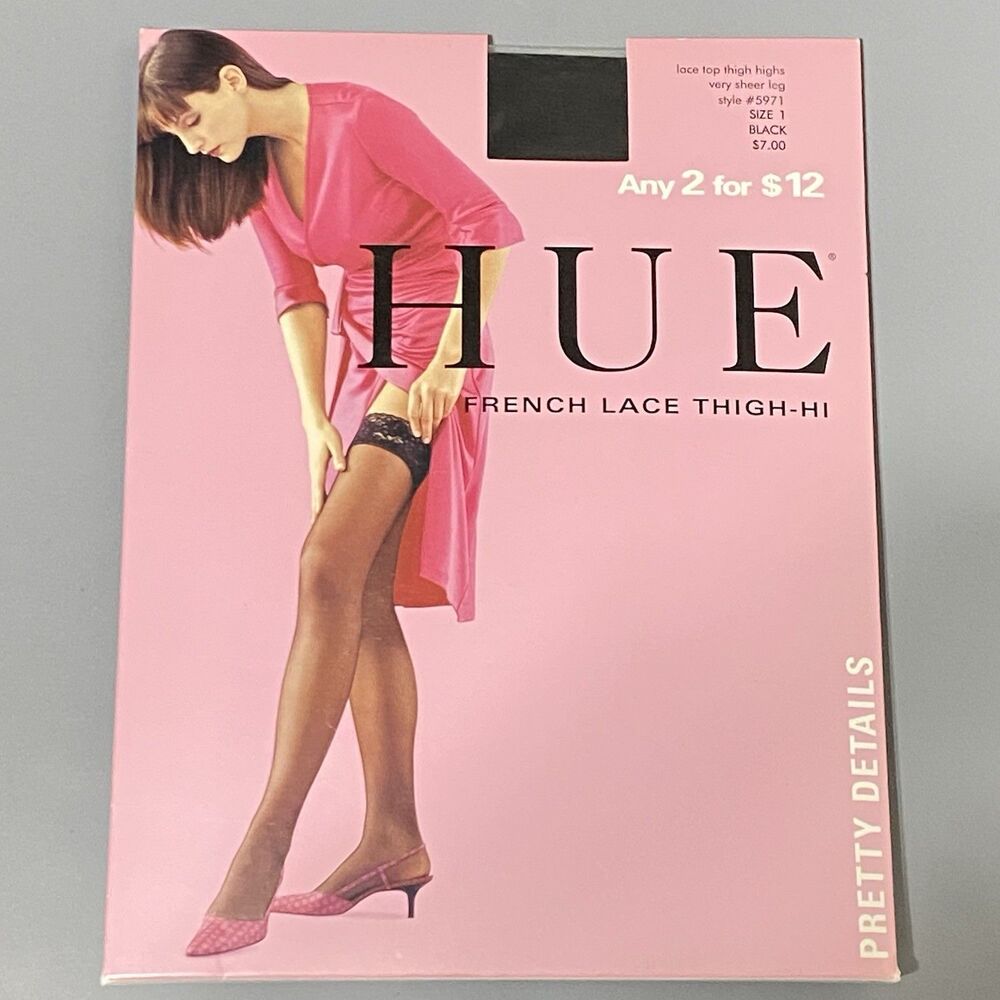 NEW Hue FRENCH LACE THIGH HI Very Sheer Leg BLACK Size 1 Stockings 5971